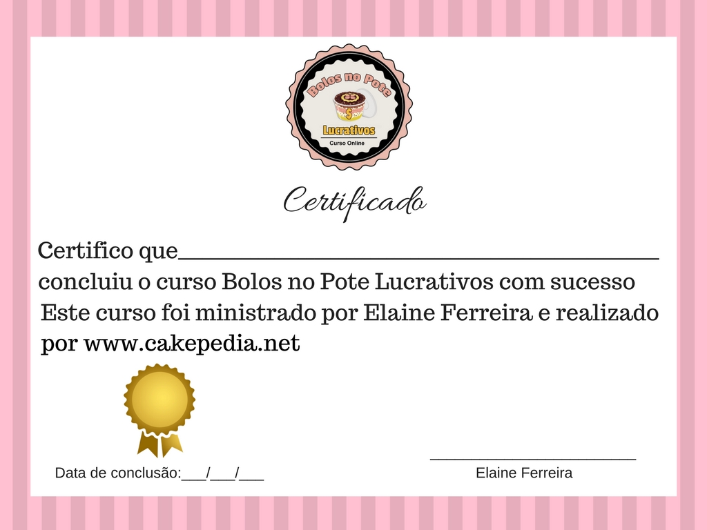 Certificado do curso de bolos no pote