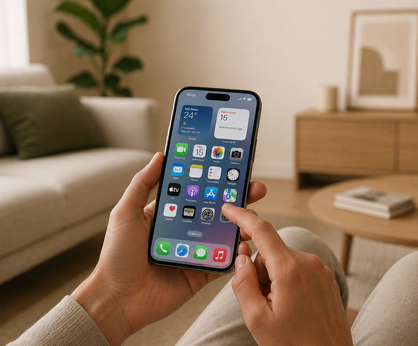 Celular controlando recursos inteligentes da casa