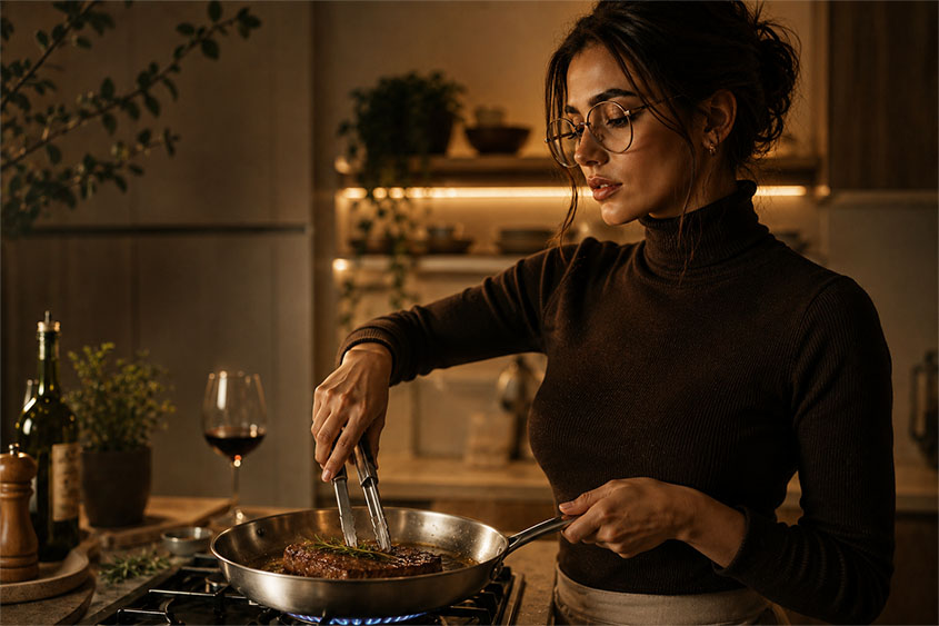 Mulher preparando algo especial na cozinha