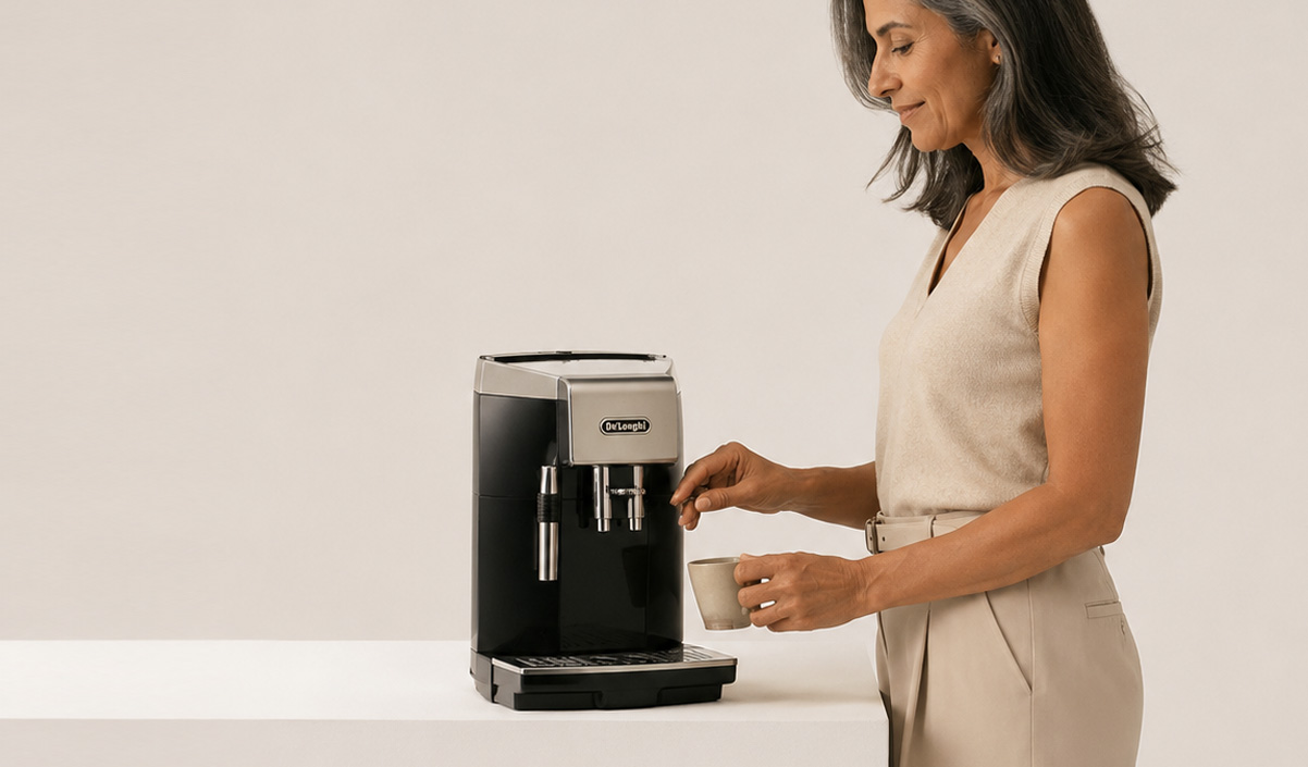 Mulher preparando café em uma cafeteira