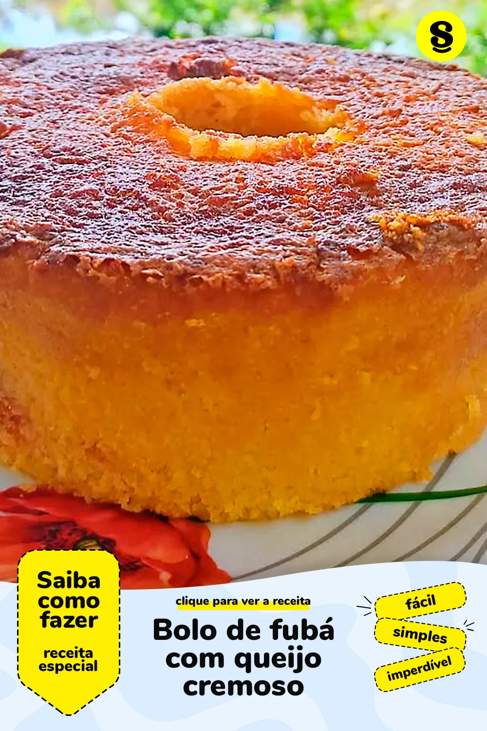 Receita de bolo de fubá com queijo cremoso