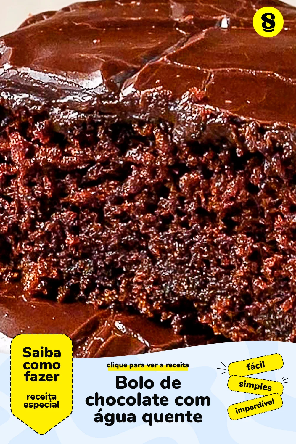 Receita de bolo de chocolate com água quente