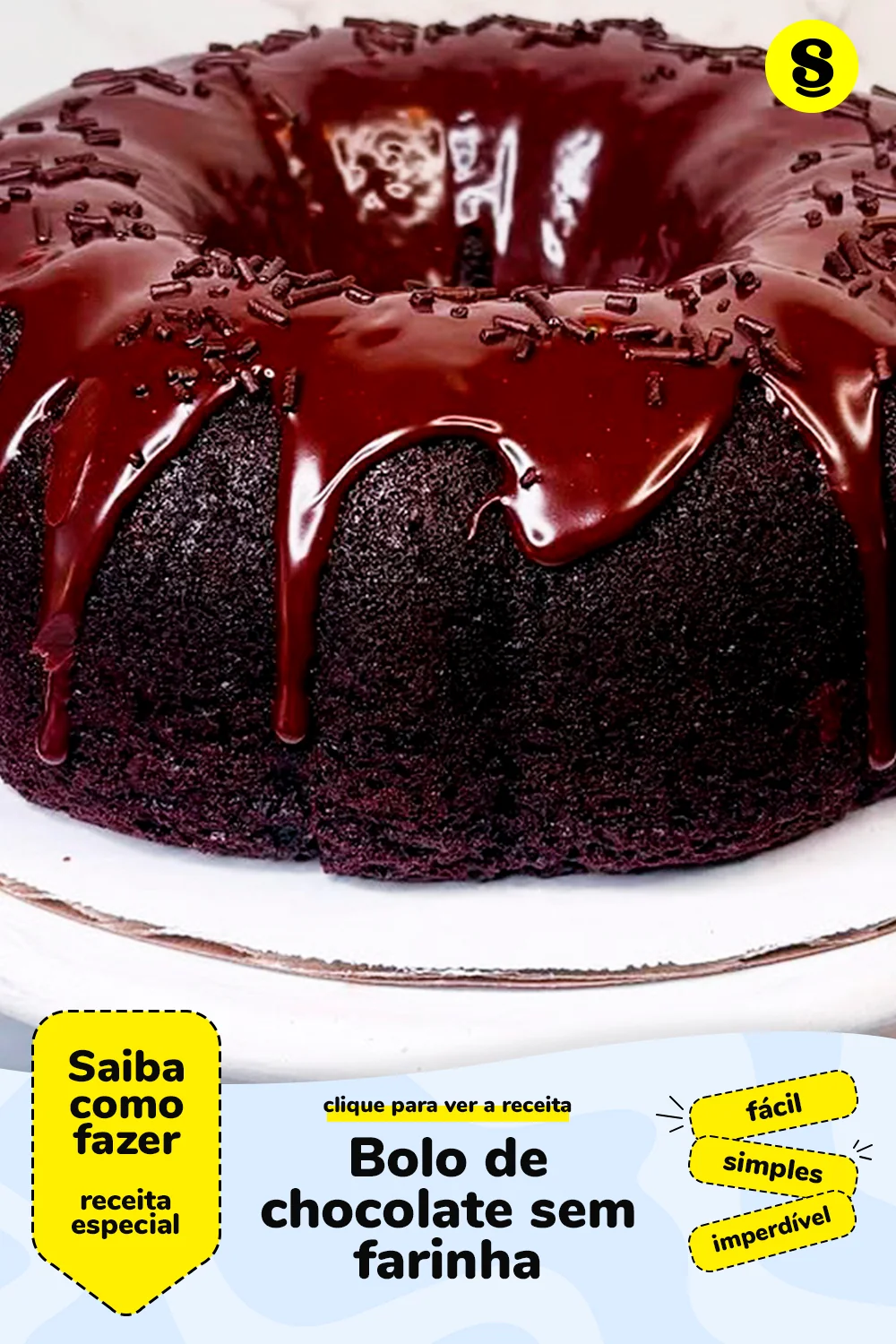 Receita de bolo de chocolate sem farinha