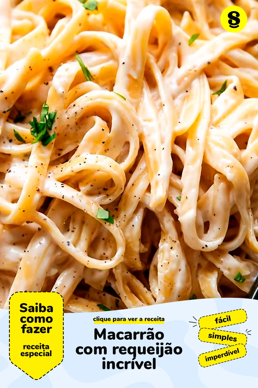 Receita de macarrão com requeijão