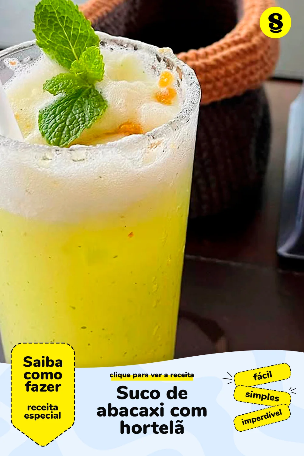 Receita de suco de abacaxi com hortelã