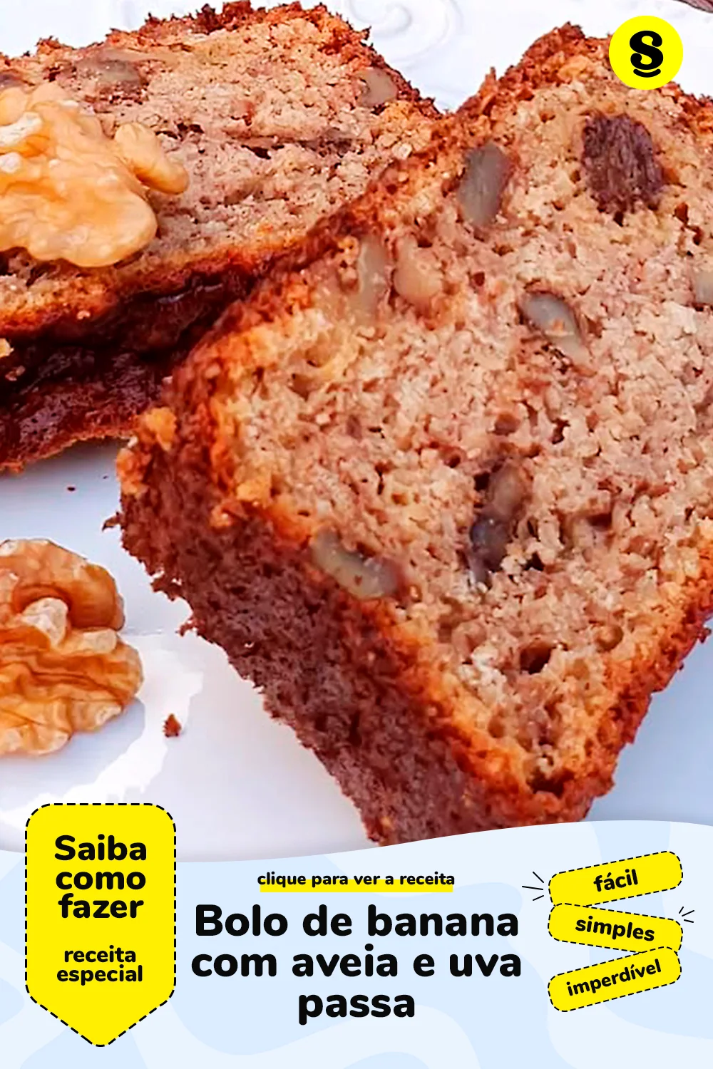 Receita de bolo de banana com aveia e uva passa