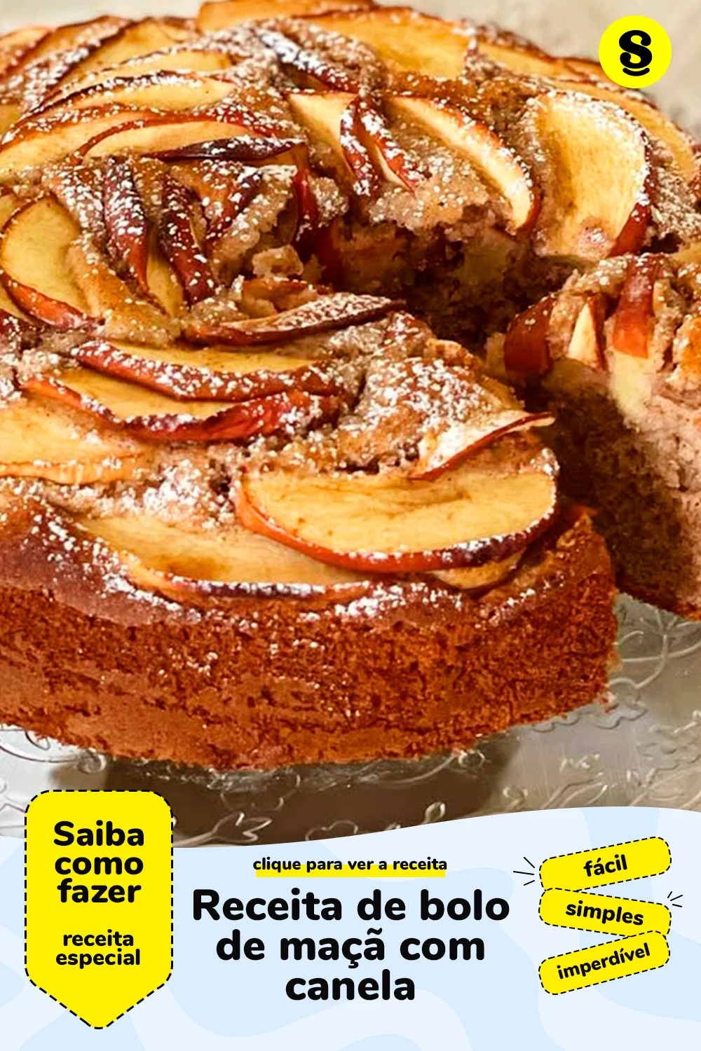 Receita de bolo de maçã com canela